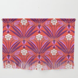 Art deco floral pattern in red, pink, and purple Wall Hanging