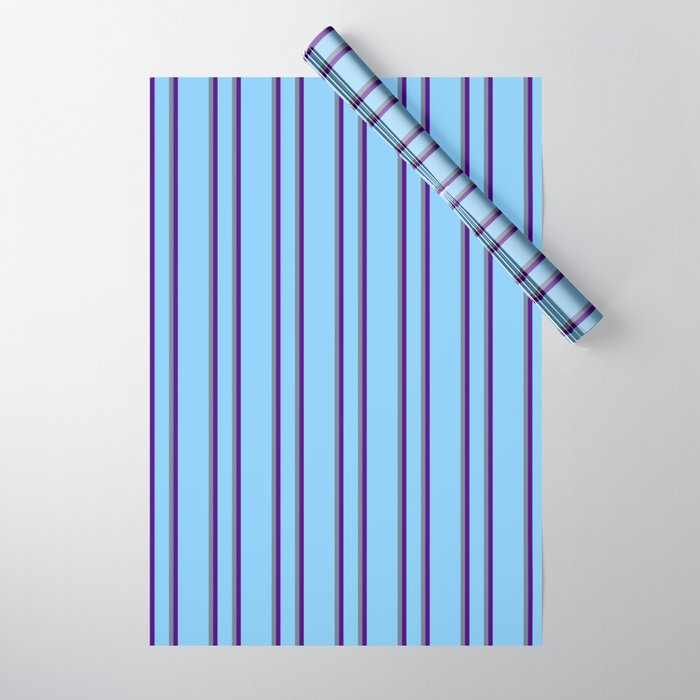 Light Sky Blue, Slate Gray, and Indigo Colored Lines Pattern Wrapping Paper