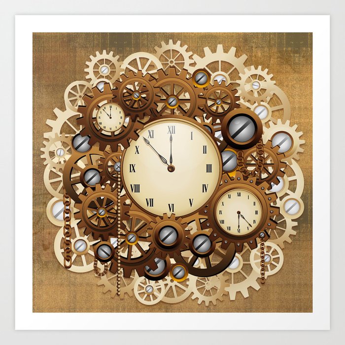 Steampunk Vintage Style Clocks and Gears Art Print