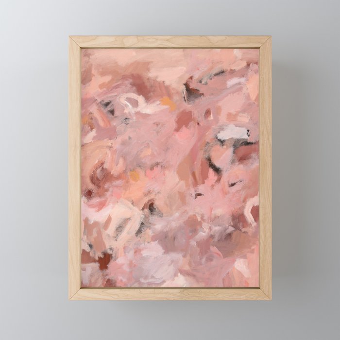 New Beginning - Abstract floral soft pink, blush, coral Framed Mini Art Print