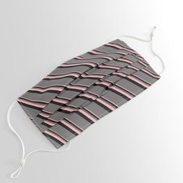 [ Thumbnail: Light Pink, Black, and Dim Gray Colored Lines/Stripes Pattern Face Mask ]