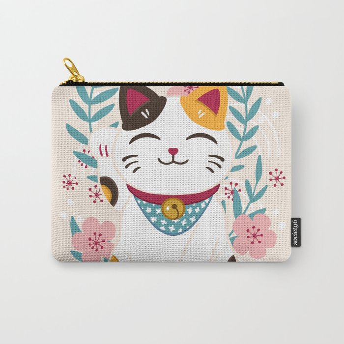 Japanese Lucky Cat with Cherry Blossoms Carry-All Pouch