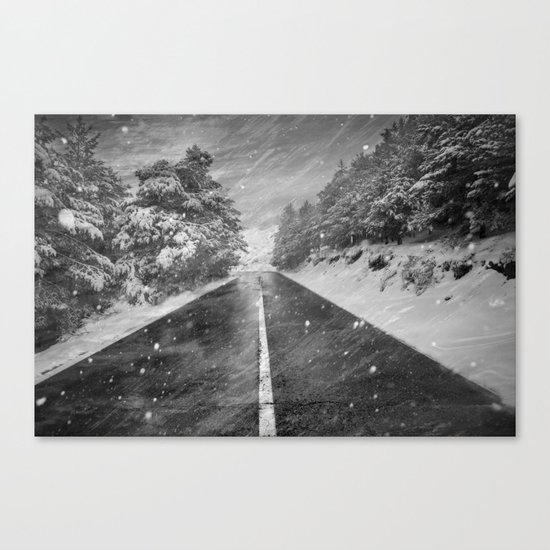 "Snowstorm in the road" At the mountains Canvas Print