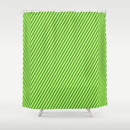 [ Thumbnail: Green, Bisque & Forest Green Colored Lined Pattern Shower Curtain ]