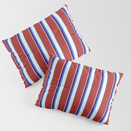 [ Thumbnail: Eyecatching Light Salmon, Blue, Royal Blue, Light Cyan, and Brown Colored Lined/Striped Pattern Pillow Sham ]