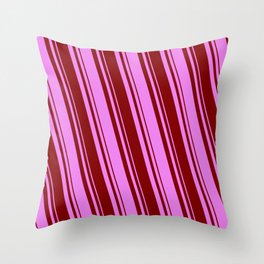 [ Thumbnail: Maroon & Violet Colored Lined Pattern Throw Pillow ]
