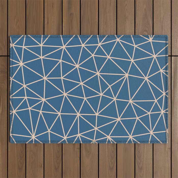 Navy Blue & Cream Geometric Triangle Abstract Pattern Design Outdoor Rug