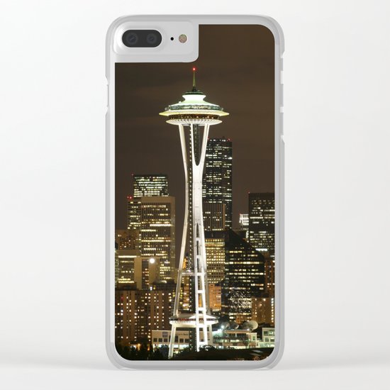 Seattle Space Needle at Night - City Lights Clear iPhone Case