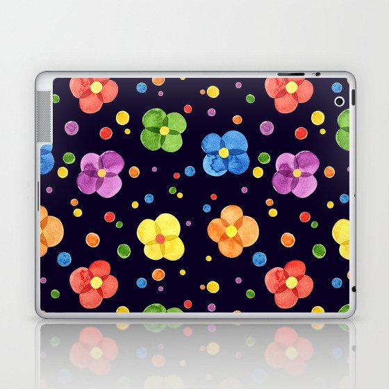 PRIDE LGBTQIA: Rainbow Colors Floral Pattern On Black Laptop & iPad Skin