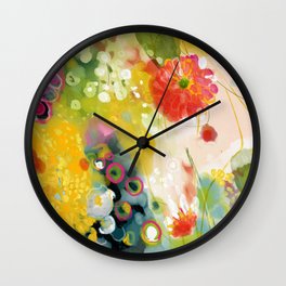abstract floral art in yellow green and rose magenta colors Wall Clock