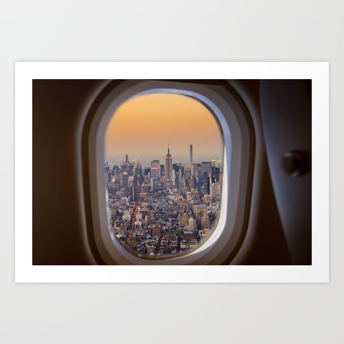 New York skyline from airplane window Art Print