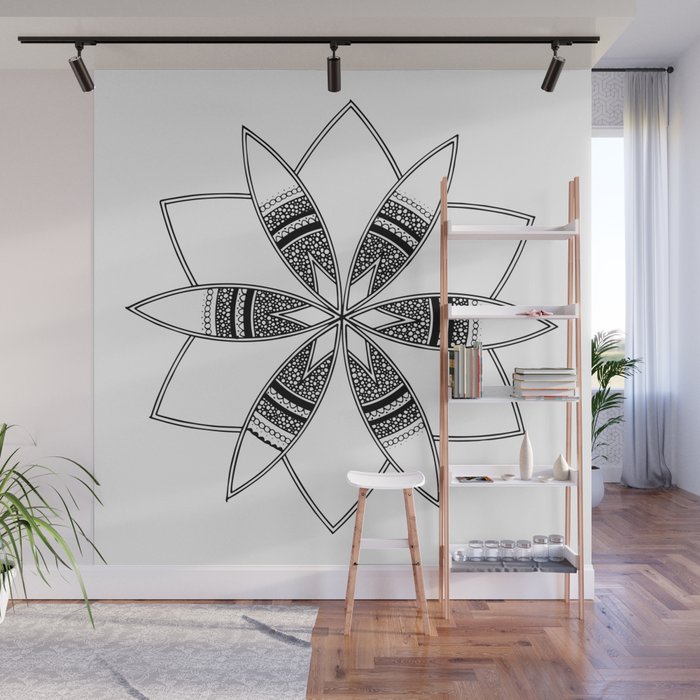 Simple black mandala on white Wall Mural