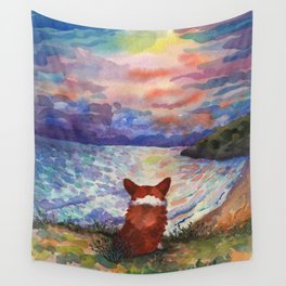 Corgi - sunset adorer Wall Tapestry
