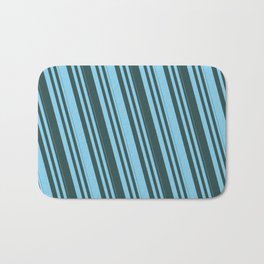 [ Thumbnail: Sky Blue and Dark Slate Gray Colored Lines Pattern Bath Mat ]