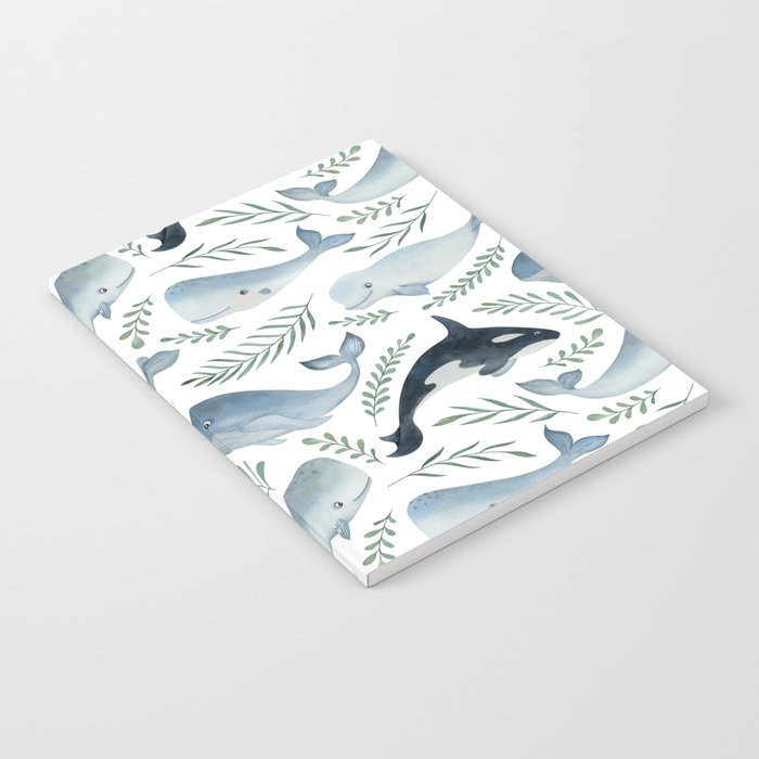 Lovely dolphin. Cute whale watercolor illustration pattern  Notebook