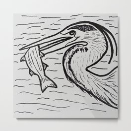 FISHING (Heron) Metal Print | Prints, Sharpie, Linedrawing, Illustration, Miamiart, Black and White, Bird, Greatblueheron, Wildlife, Florida 