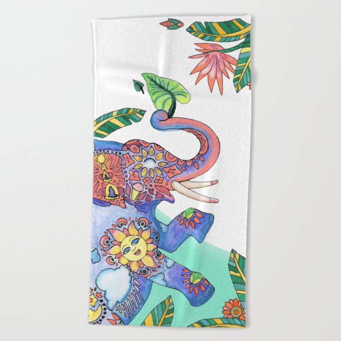 The Happy Elephant - Turquoise Beach Towel