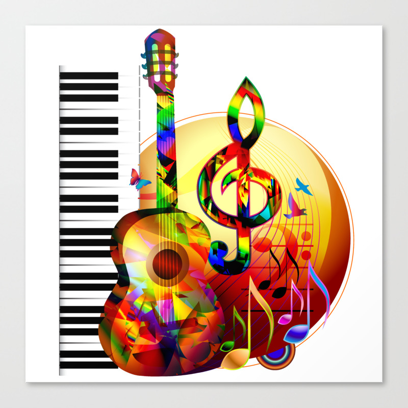 Colorful Music Instruments Painting Guitar Treble Clef Piano