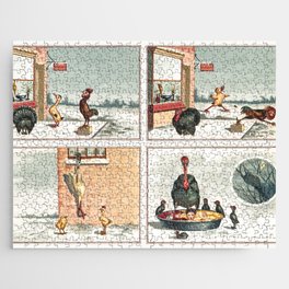 Christmas Card Depicting Turkey and Chicken Jigsaw Puzzle