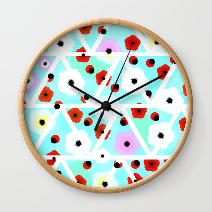 Poppies field- triangles Wall Clock