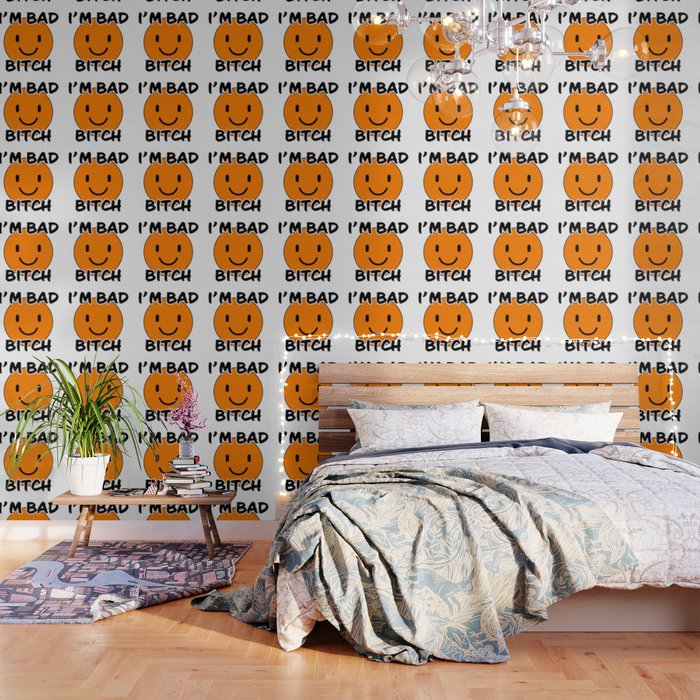 Bad bitch funny text with orange smiley Wallpaper