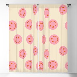 70s Retro Smiley Face Pattern in Beige & Pink Blackout Curtain | Graphicdesign, Brown, 60S, Curated, Hippie, Happy, Pattern, Pink, 1960S, Retropattern 