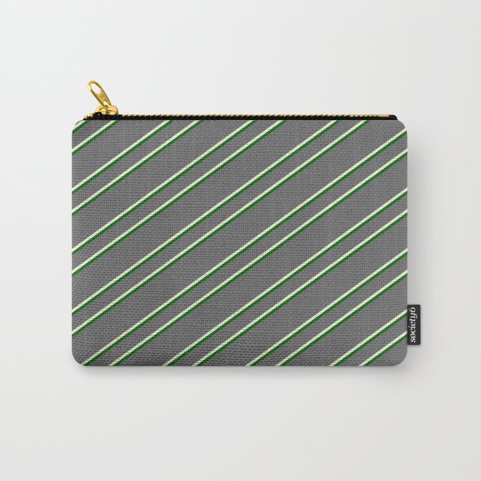 Dim Gray, Beige & Dark Green Colored Pattern of Stripes Carry-All Pouch