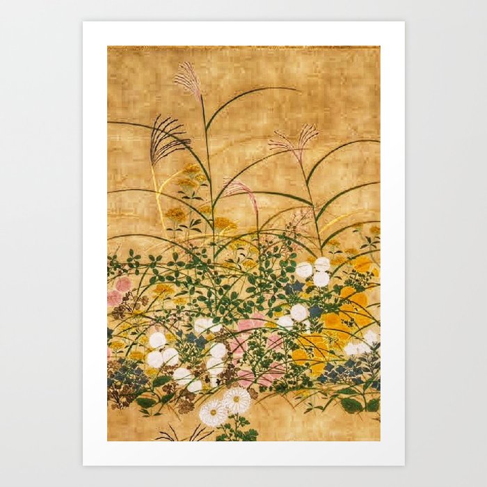 Japanese Edo Period Flowering Plants in Autumn - Ogata Korin Art Print