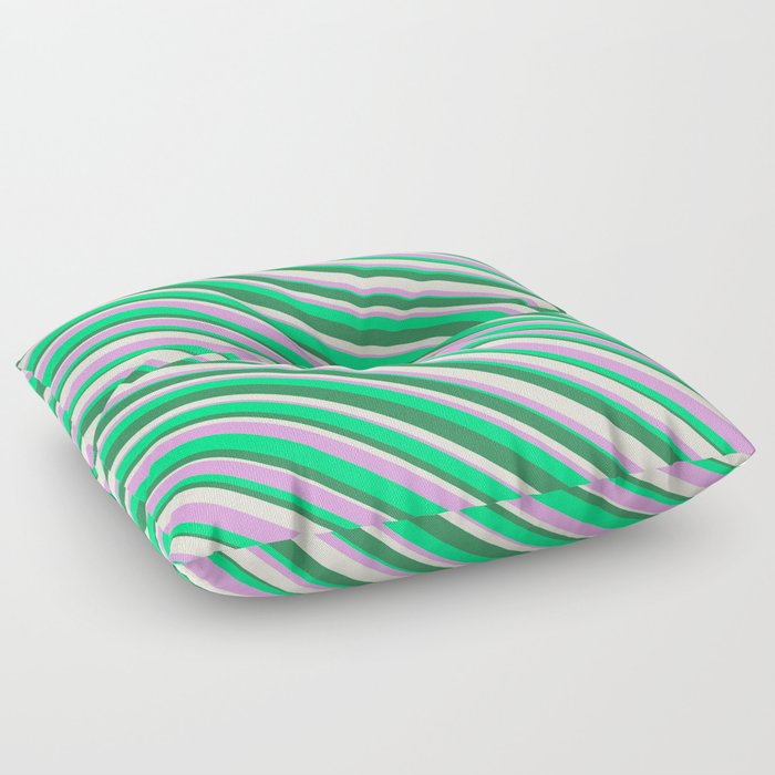 Beige, Plum, Green, and Sea Green Colored Striped Pattern Floor Pillow