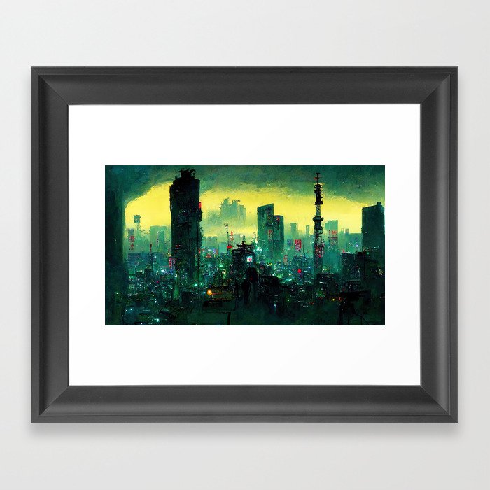 Tokyo Cyberpunk Cityscape at Night Framed Art Print