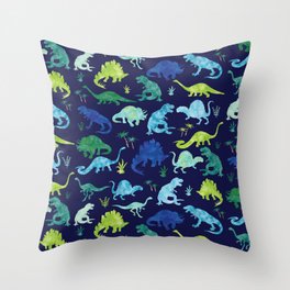 Watercolor Dinosaur Blue Green Dino Pattern Throw Pillow
