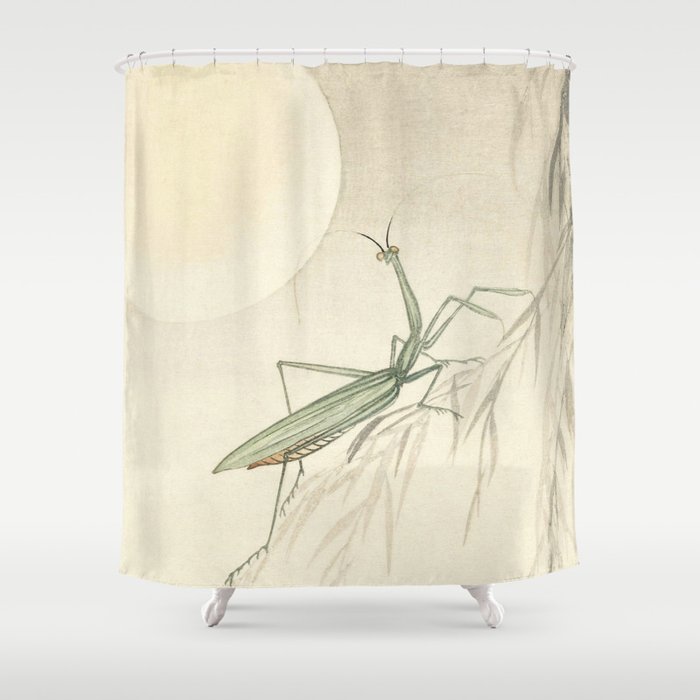 Praying Mantis At Sunset - Vintage Japanese Woodblock Print Art Shower Curtain