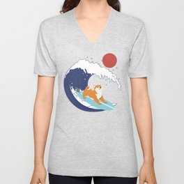 Let's Surf Shiba V Neck T Shirt