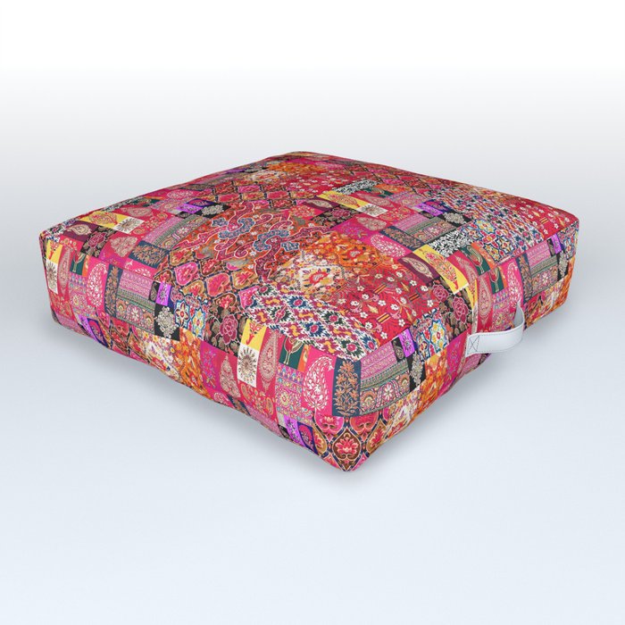 Oriental Antique Traditional Moroccan Handmade Fabric Style Collage Artwork Outdoor Floor Cushion