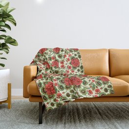 Red Geraniums -  Vintage-Inspired Floral Pattern For Spring Throw Blanket