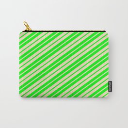 [ Thumbnail: Lime and Bisque Colored Pattern of Stripes Carry-All Pouch ]