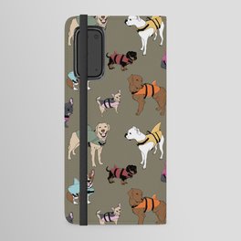 Dog Sharks (dogs in lifejackets) on olive green background Android Wallet Case