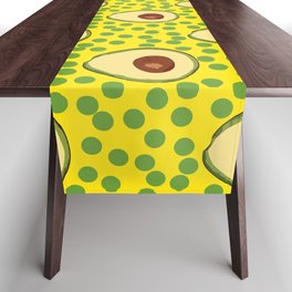 Blazing Yellow Tropical Avocado in  hand drawn Polka Dot Pattern Table Runner