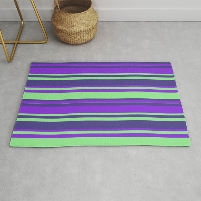 Purple, Light Green & Dark Slate Blue Colored Lines/Stripes Pattern Rug