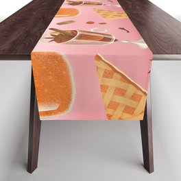 Sweet Pink Orange Brown Breakfast Coffee Pie Ombre Illustration Table Runner