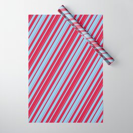 [ Thumbnail: Crimson & Sky Blue Colored Lines Pattern Wrapping Paper ]