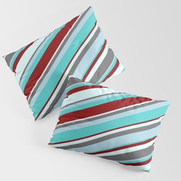 [ Thumbnail: Eyecatching Dim Grey, Light Blue, Turquoise, Dark Red, and Light Cyan Colored Lines Pattern Pillow Sham ]
