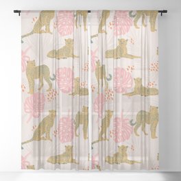 Pink Palm Tropical Cheetah Pattern Sheer Curtain