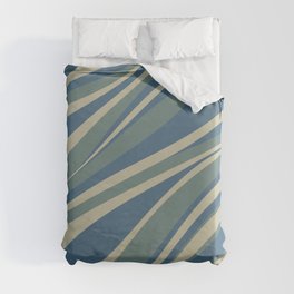 Fluid Vibes Retro Aesthetic Swirl Abstract Pattern in Vintage Blue and Beige Duvet Cover