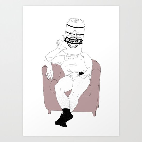 LAZY, BEER AND REMOTE ON COUCH Art Print