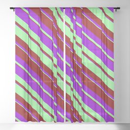 [ Thumbnail: Green, Dark Red & Dark Violet Colored Lined/Striped Pattern Sheer Curtain ]