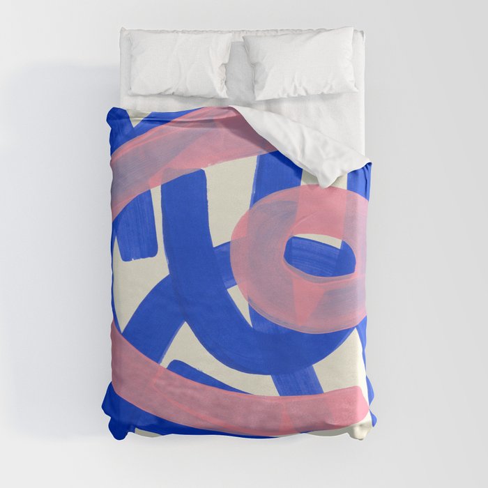 Tribal Pink Blue Fun Colorful Mid Century Modern Abstract Painting Shapes Pattern Duvet Cover