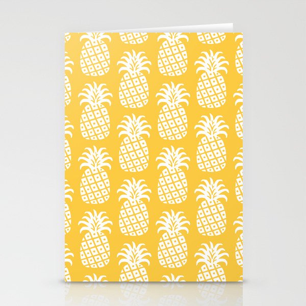 Mid Century Modern Pineapple Pattern Yellow 4 Stationery Cards