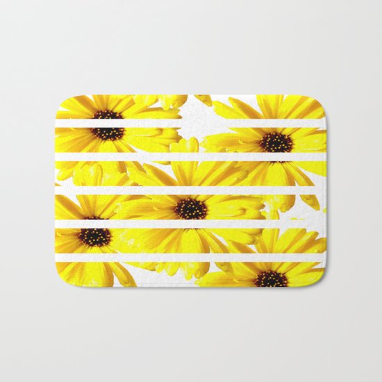 Yellow Mellow Daisies with White Stripes Bath Mat