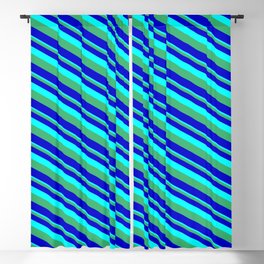 [ Thumbnail: Aqua, Sea Green & Blue Colored Striped/Lined Pattern Blackout Curtain ]